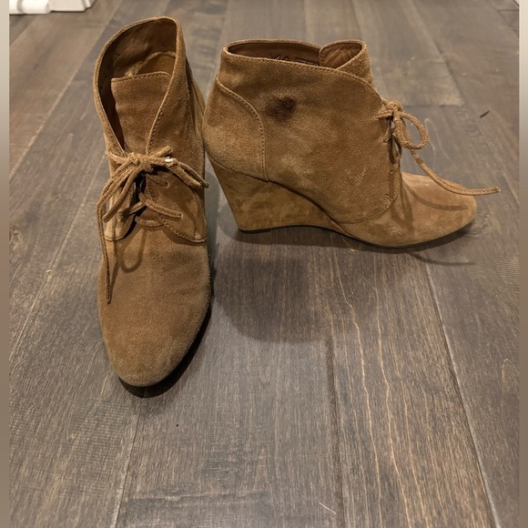 VIA SPIGA Brown Leather Size 7.5 M 3inch Wedge Lace Up Bootie Winter Trendy - Picture 1 of 10